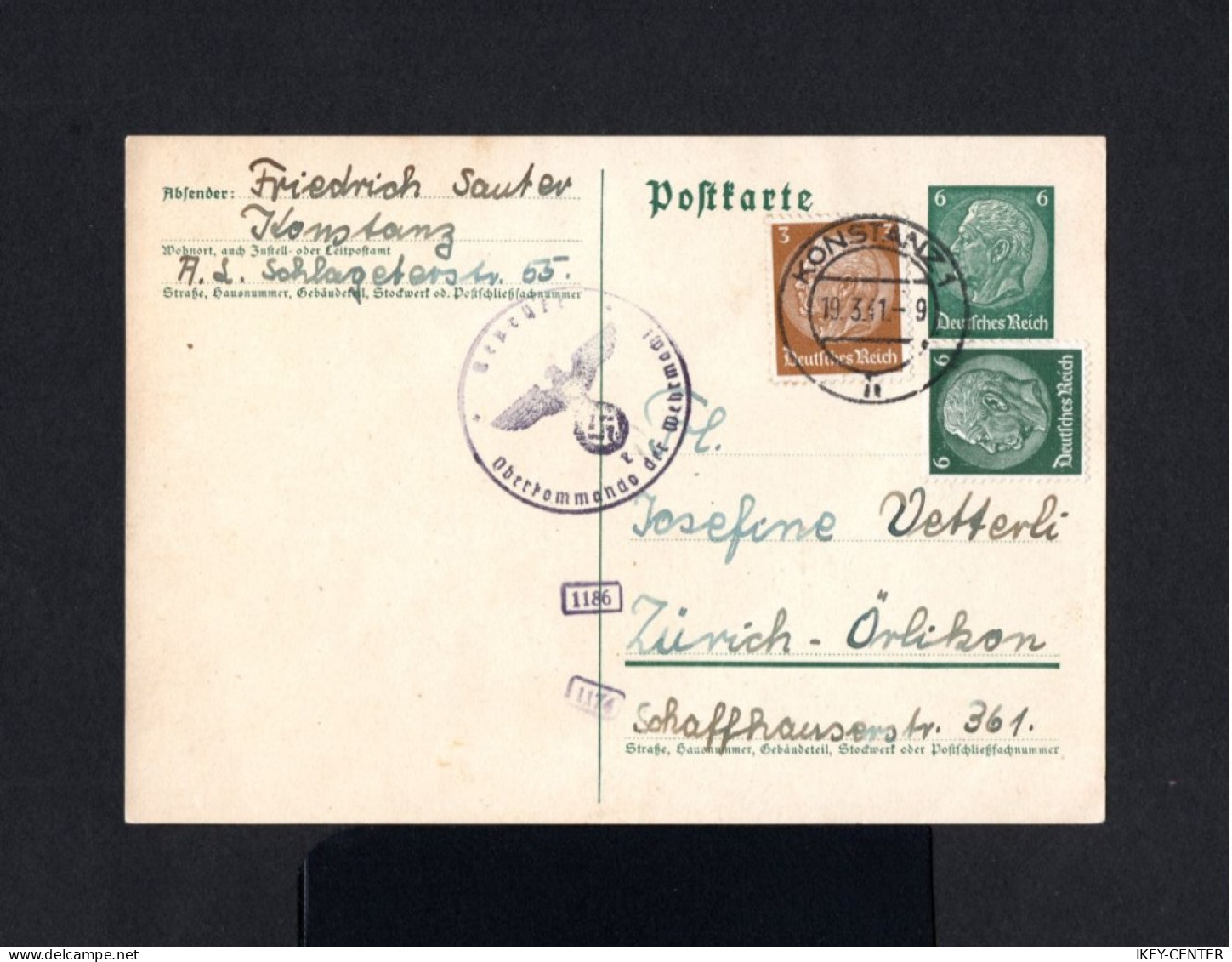 15871-GERMAN EMPIRE-Third Reich.MILITARY NAZI CENSOR PROPAGANDA POSTCARD Konstanz.1941.WWII.DEUTSCHES REICH.carte Postal - Briefe U. Dokumente