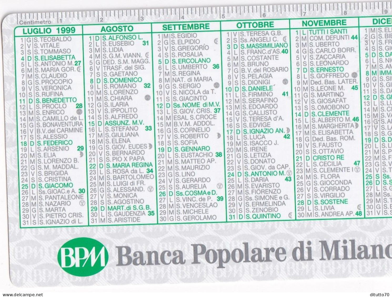 Calendarietto - Banca Popolare Di Milano - Anno 1999 - Klein Formaat: 1991-00