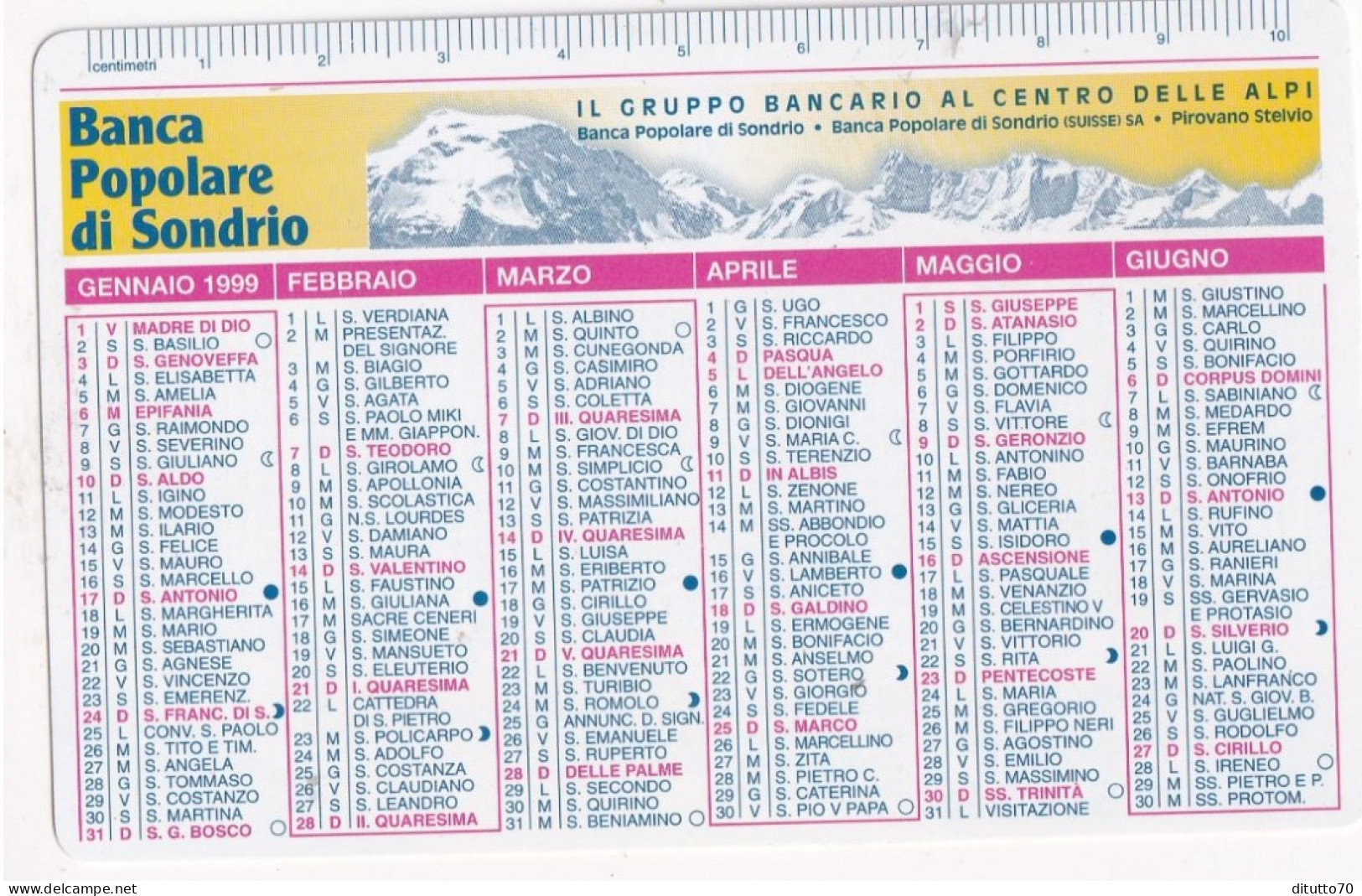 Calendarietto - Banca Popolare Di Sondrio - Anno 1999 - Small : 1991-00