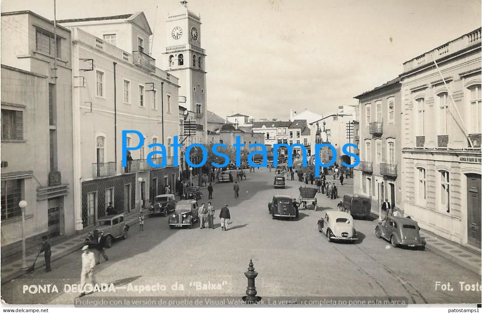 227675 PORTUGAL PONTE DELGADA ASPECT OF BAIXA & AUTOMOBILE POSTAL POSTCARD - Otros & Sin Clasificación