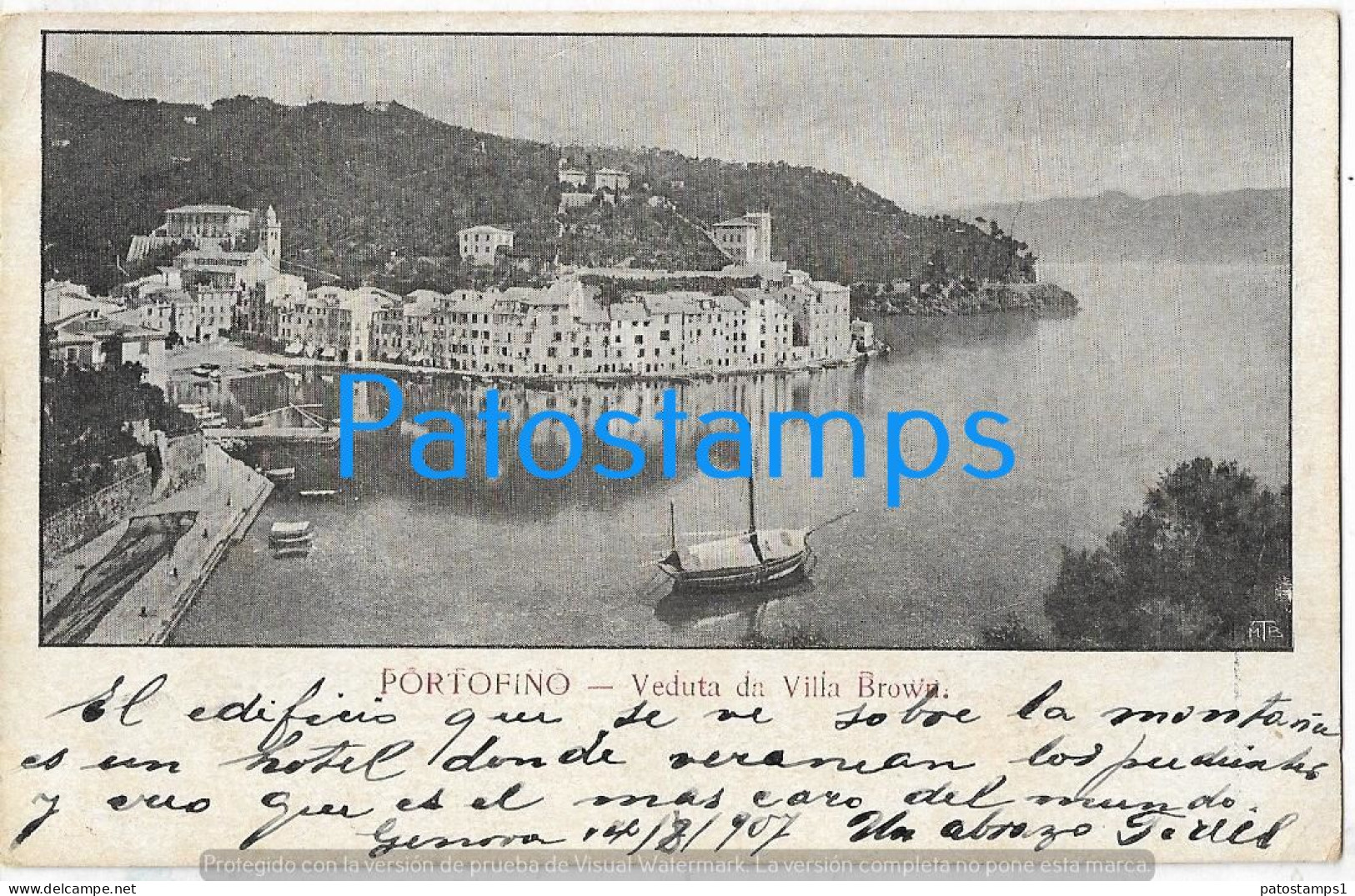 227677 ITALY PORTOFINO VIEW PARTIAL VILLA BROWN POSTAL POSTCARD - Andere & Zonder Classificatie