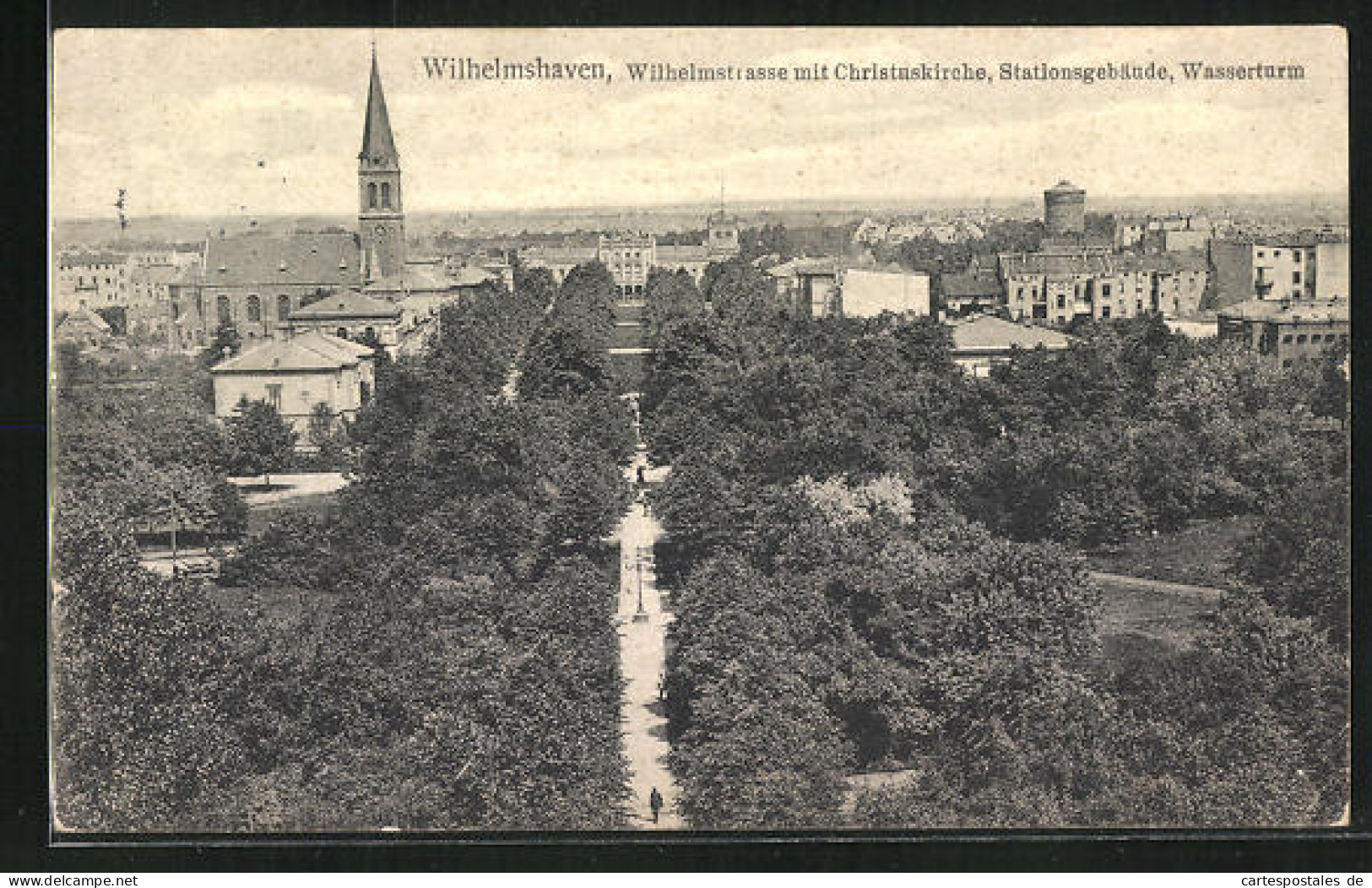 AK Wilhelmshaven, Wilhelmstrasse Mit Christuskirche, Stationsgebäude, Wasserturm  - Wilhelmshaven