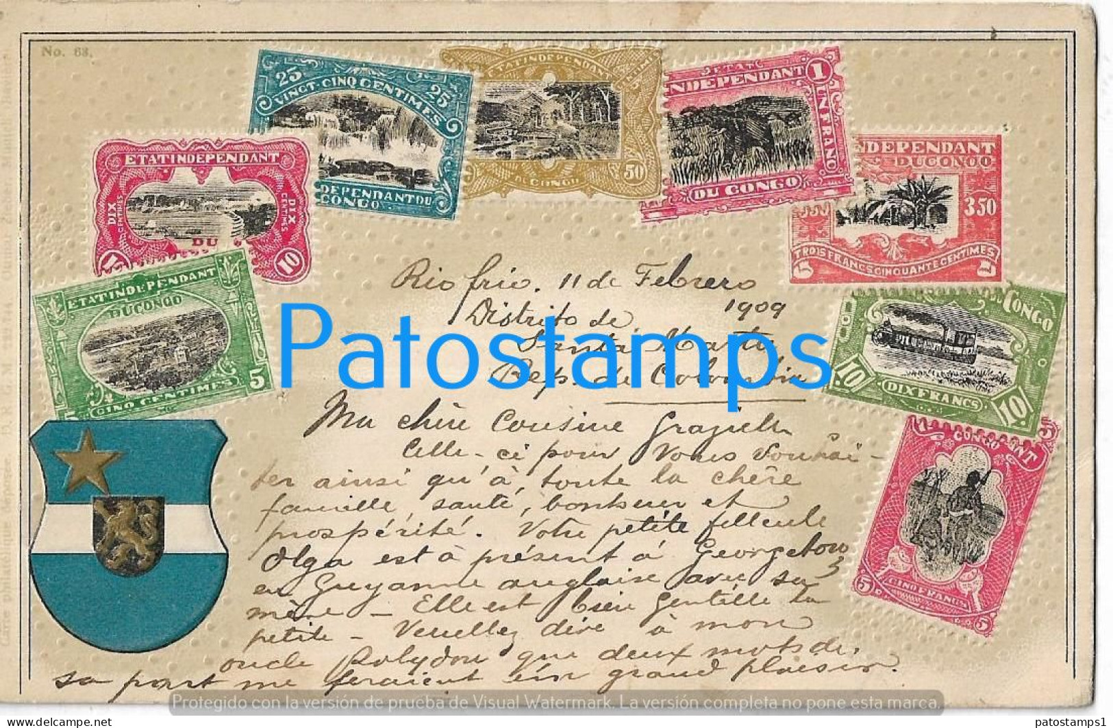 227686 AFRICA CONGO ART ARTE EMBOSSED HERALDRY & MULTI STAMPS POSTAL POSTCARD - Unclassified