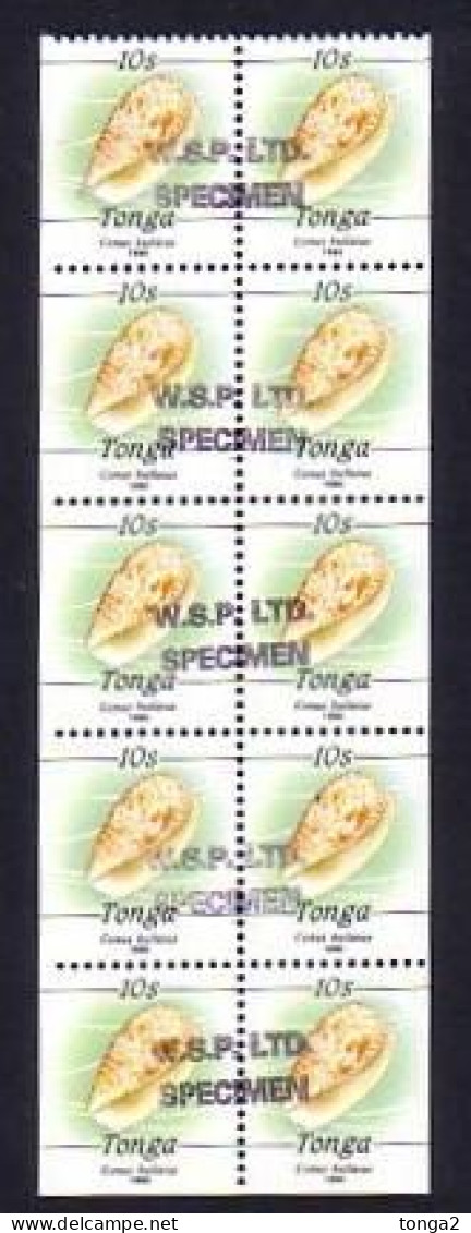 Tonga 1990 10s Shell Booklet Pane With 5 Pairs Hand Stamped Specimen + Imperf Sides & Bottom Of Pane - Read Description - Tonga (1970-...)