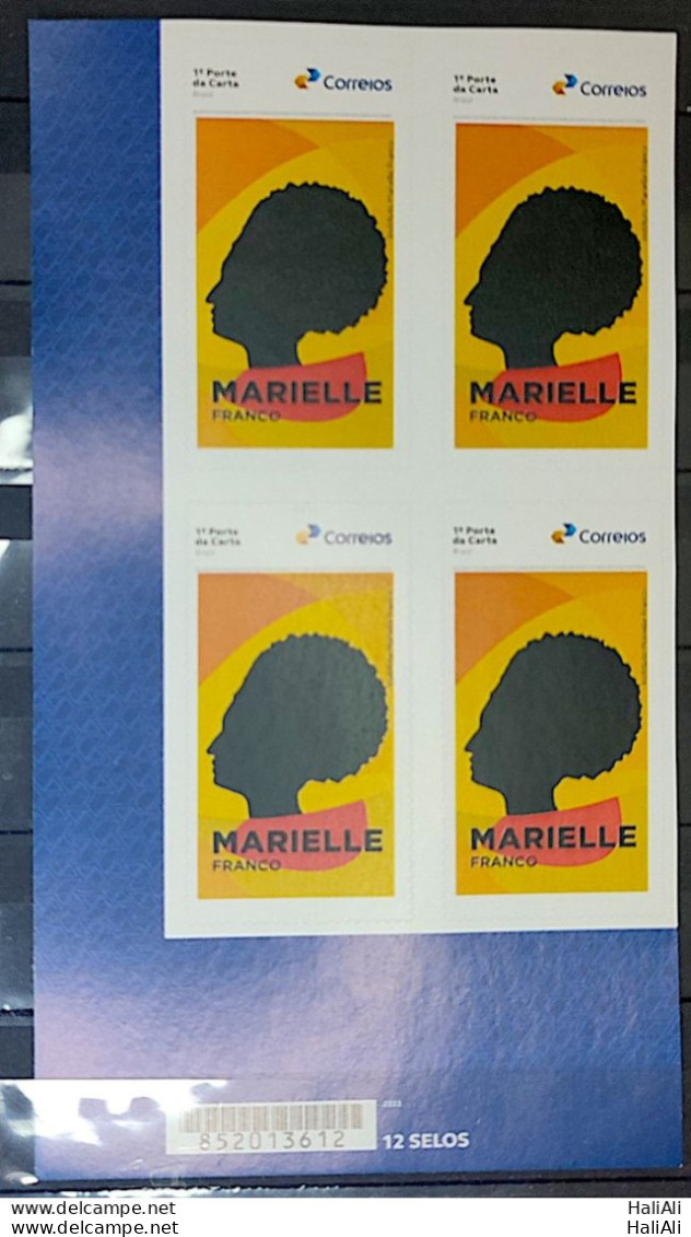 SI 15 Brazil Institutional Stamp Marielle Franco Justice Rights 2023 Block Of 4 Bar Code - Sellos Personalizados