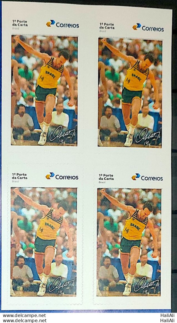 SI 16 Brazil Institutional Stamp Oscar Schmidt Basketball 2023 Block Of 4 - Personalized Stamps