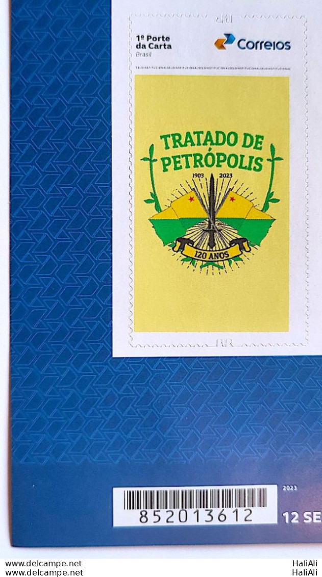 SI 14 Brazil Institutional Stamp Treaty Of Petropolis Bolivia Acre Coat Of Arms Flag 2023 Bar Code - Sellos Personalizados