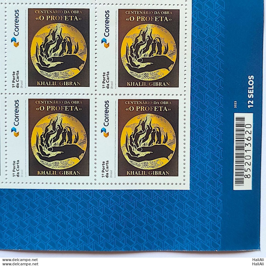 SI 11 Brazil Institutional Stamp Khalil Gibran The Prophet Literature Lebanon 2023 Block Of 4 Bar Code - Personnalisés