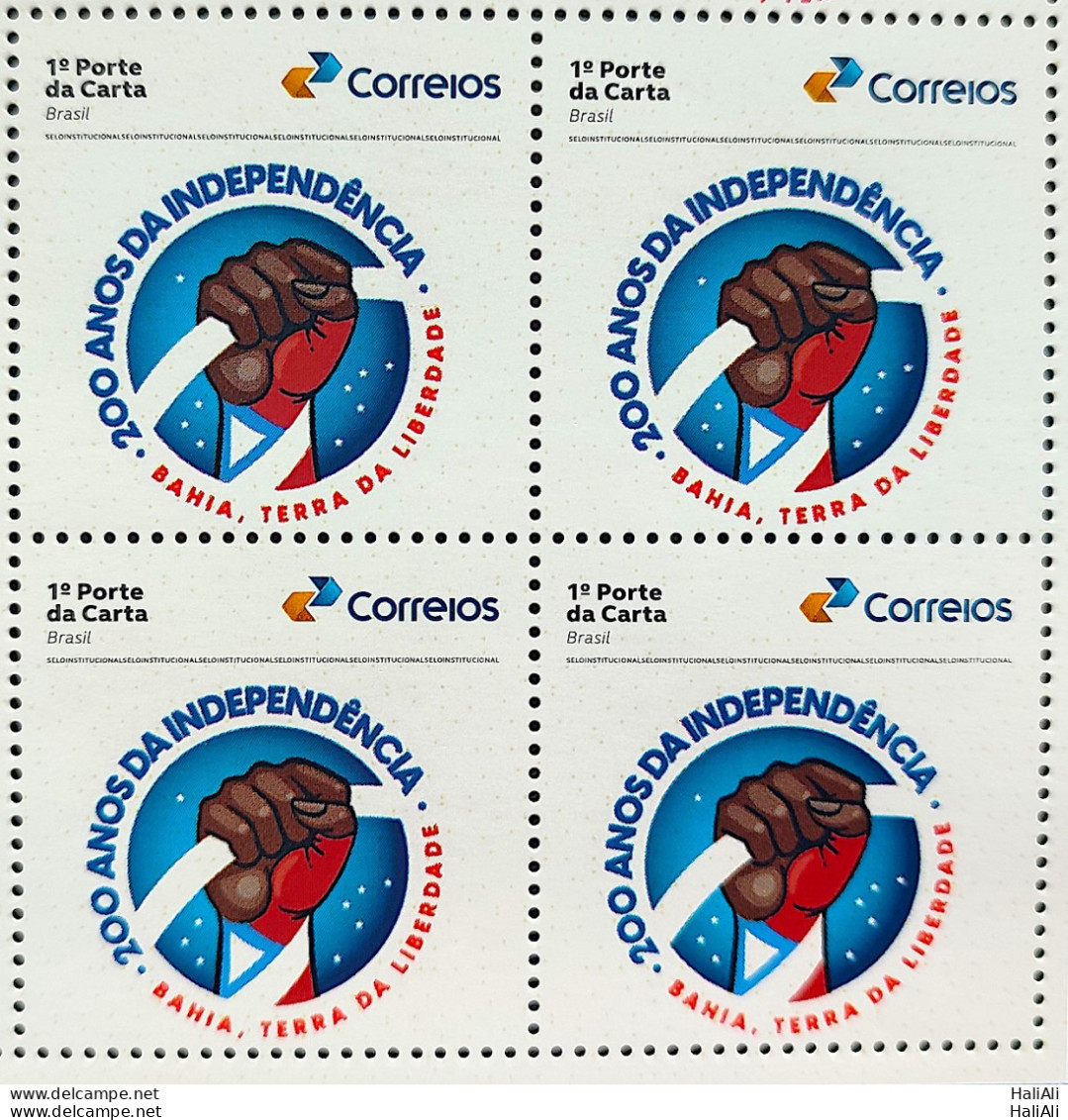 SI 08 Brazil Institutional Stamp 200 Years Of Independence Bahia Mao Star 2023 Block Of 4 - Personalized Stamps