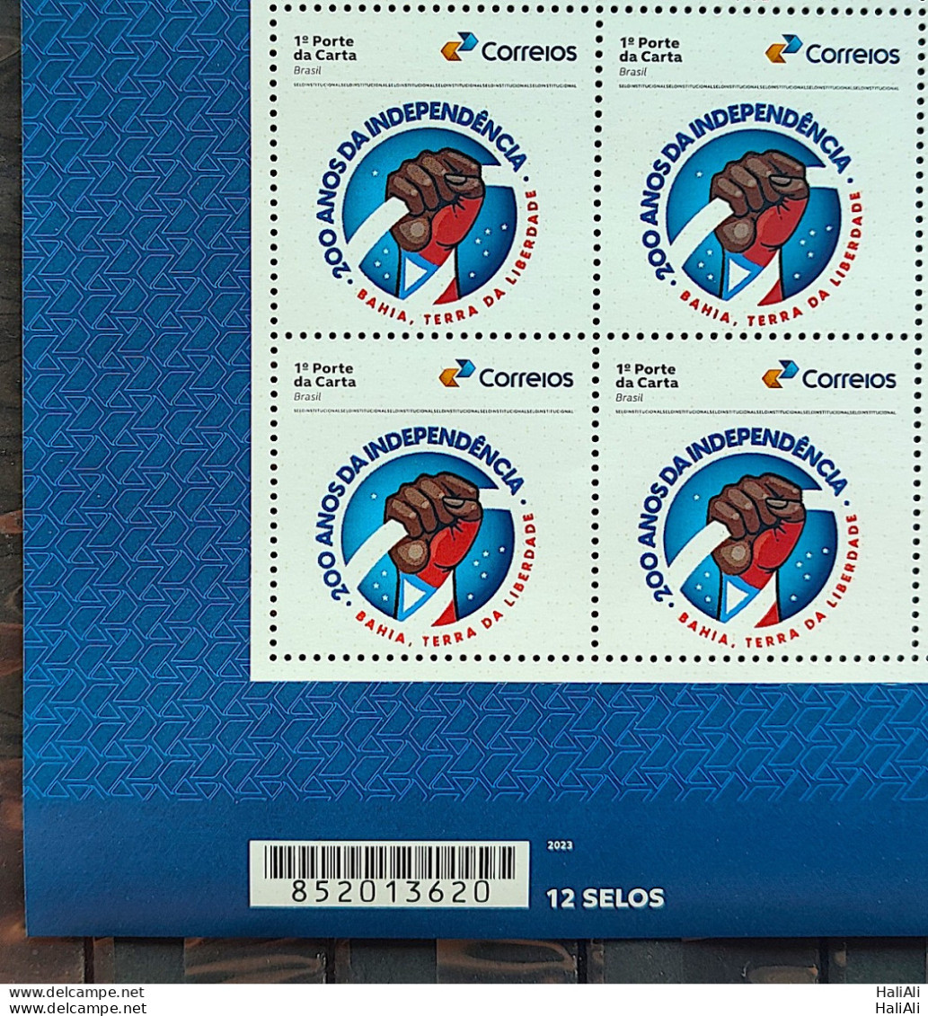 SI 08 Brazil Institutional Stamp 200 Years Of Independence Bahia Hand Star 2023 Block Of 4 Code Barras - Sellos Personalizados