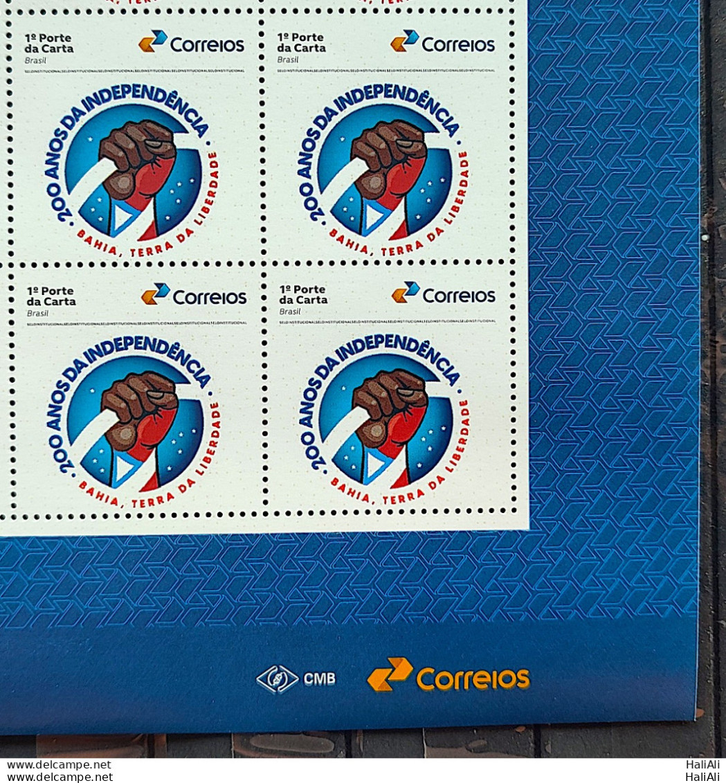 SI 08 Brazil Institutional Stamp 200 Years Of Independence Bahia Hand Star 2023 Block Of 4 Vignette Correios - Gepersonaliseerde Postzegels