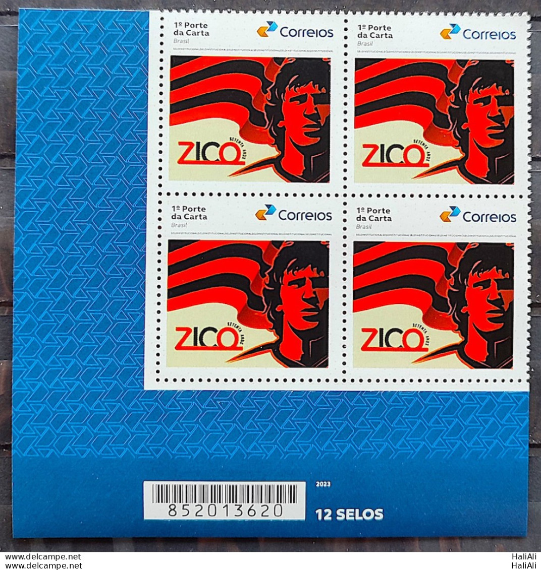 SI 03 Brazil Institutional Stamp Zico 70 Years Flamengo Soccer Football 2023 Block Of 4 Bar Code - Personalized Stamps