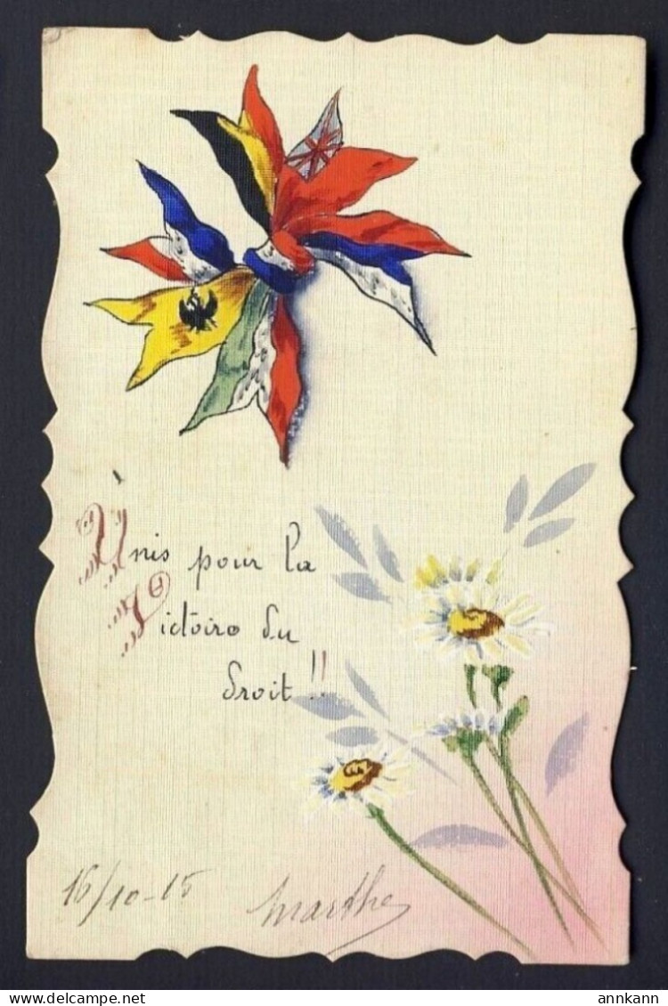 Handmade Art - Aux Allies WWI Ribbon, Daisy Flowers - Trench Art To Martha 1916 - Weltkrieg 1914-18