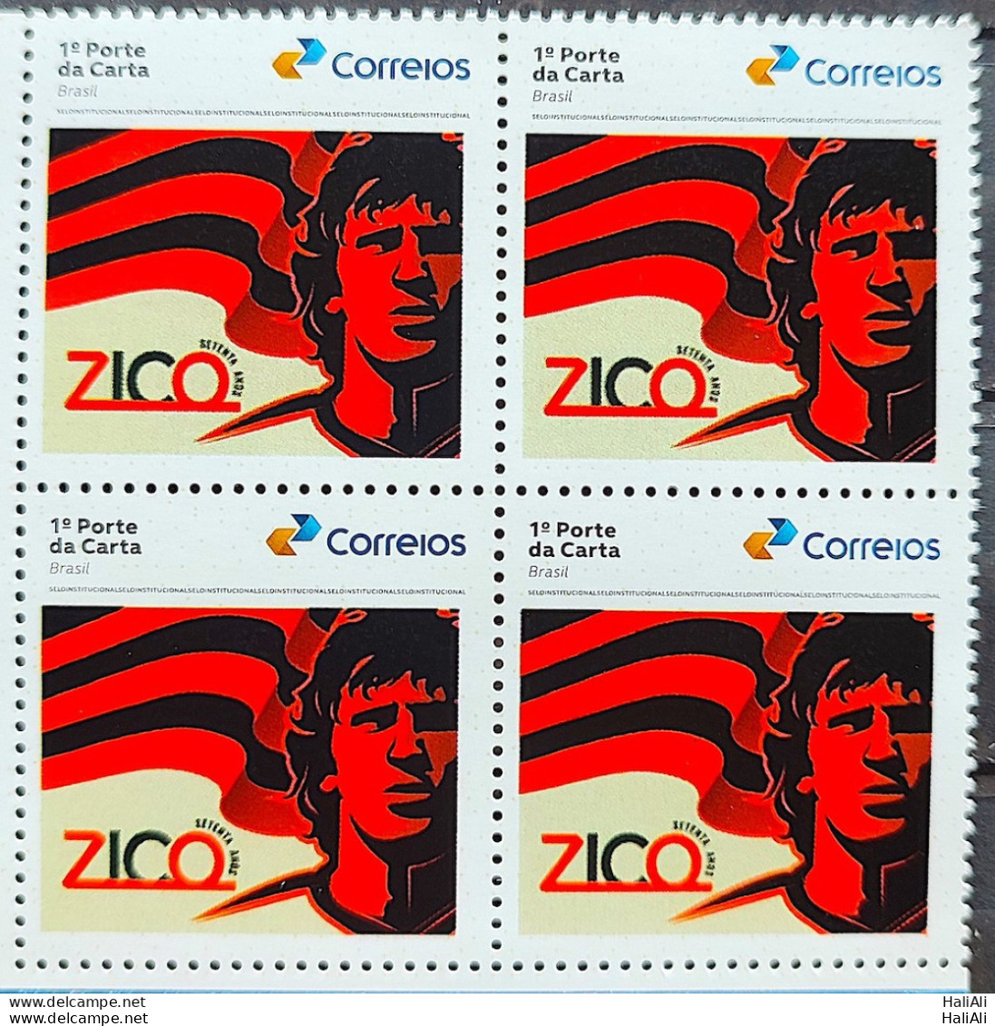 SI 03 Brazil Institutional Stamp Zico 70 Years Flamengo Soccer Football 2023 Block Of 4 - Gepersonaliseerde Postzegels