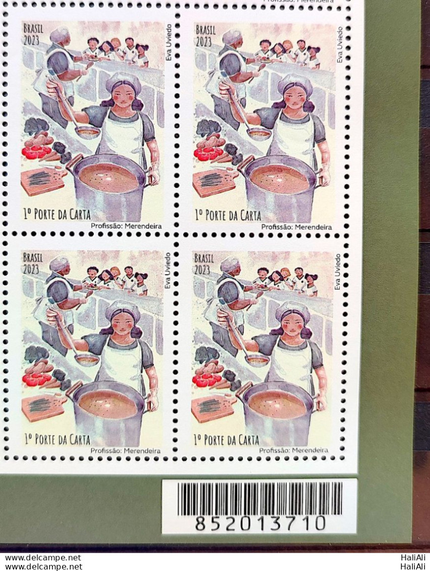 C 4128 Brazil Stamp Profession Lunch Lady Child Gastronomy 2023 Block Of 4 Bar Code - Ungebraucht