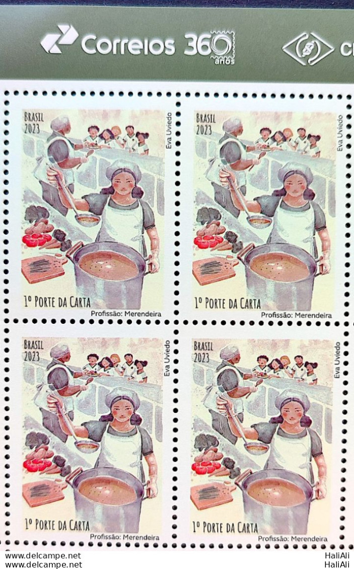 C 4128 Brazil Stamp Profession Lunch Lady Child Gastronomy 2023 Block Of 4 Vignette Correios - Ungebraucht