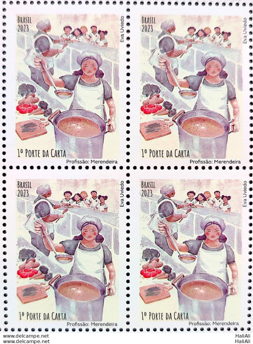 C 4128 Brazil Stamp Profession Lunch Lady Child Gastronomy 2023 Block Of 4 - Ungebraucht