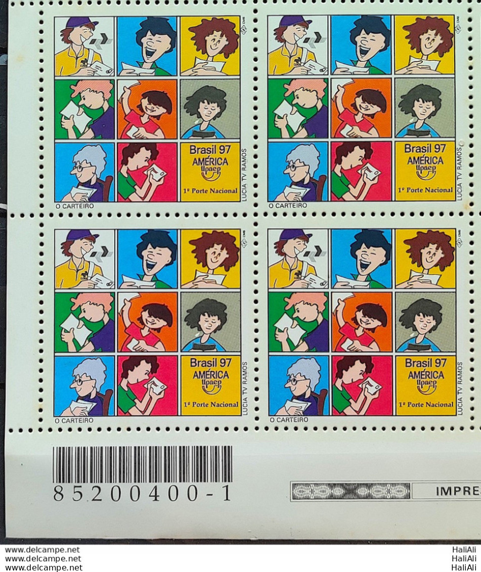 C 2023 Brazil Stamp UPAEP Postal Service 1997 Block Of 4 Bar Code - Ungebraucht