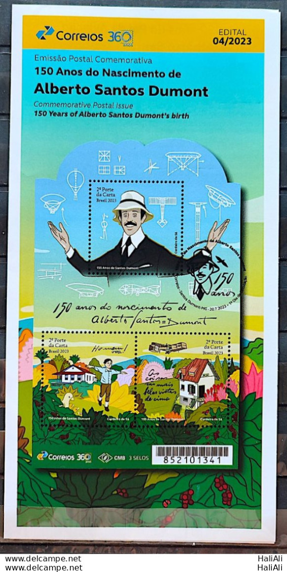 Brochure Brazil Edital 2023 04 Alberto Santos Dumont Airplane Balloon Hat Without Stamp - Briefe U. Dokumente