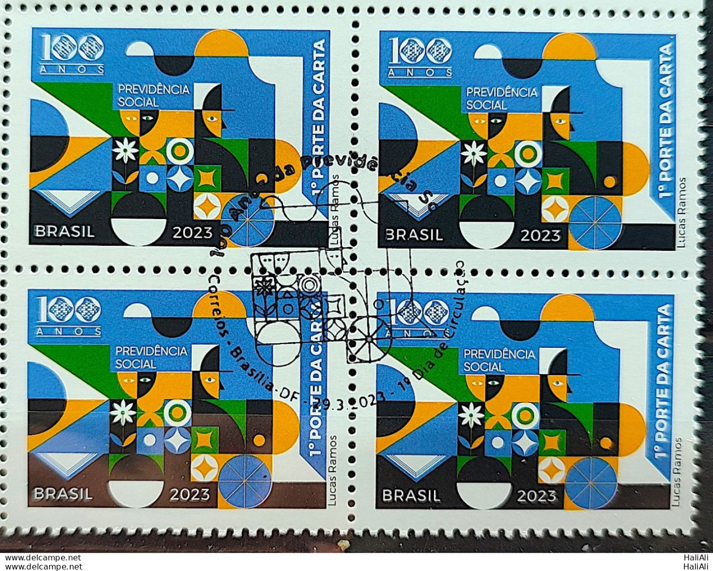 C 4086 Brazil Stamp Social Security Train Economy Flag Work 2023 Block Of 4 CBC DF - Nuovi