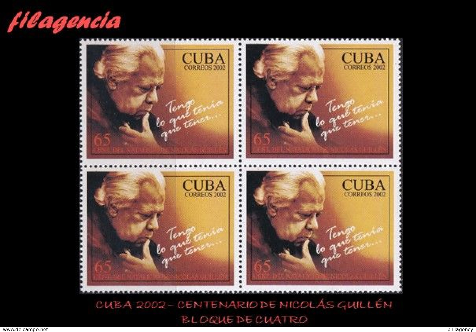 CUBA. BLOQUES DE CUATRO. 2002-12 CENTENARIO DEL POETA NACIONAL NICOLÁS GUILLÉN - Ungebraucht