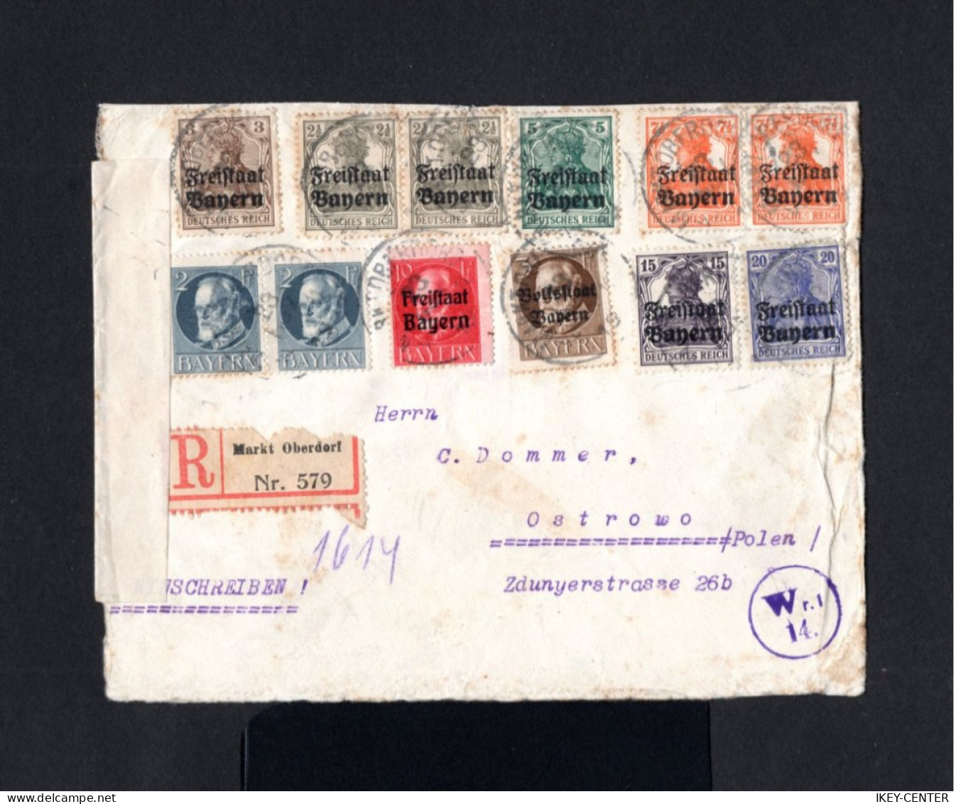 K770-GERMAN EMPIRE-BAYERN.REGISTERED COVER MARKI OBERDORF To POLAND.1919.DEUTSCHES REICH.Enveloppe RECOMMANDEE - Briefe U. Dokumente