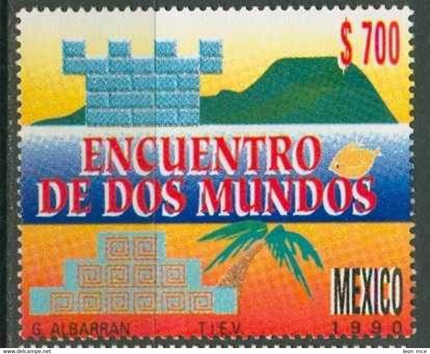 1990 MÉXICO ENCUENTRO DE DOS MUNDOS Sc. 1668 MNH, Discovery Of America - México