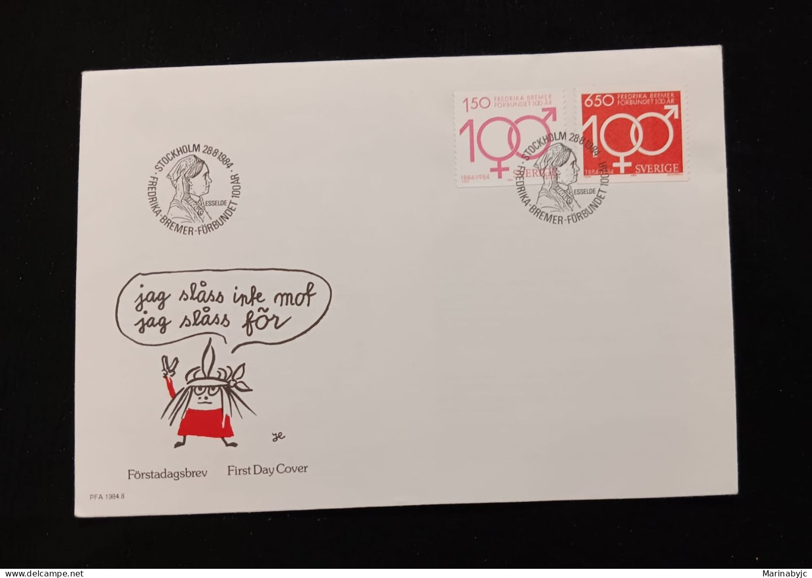 D)1984, SWEDEN, FIRST DAY COVER, ISSUE, CENTENARY OF THE FREDRIKA BREMER ASSOCIATION FOR WOMEN'S RIGHTS, FDC - Andere & Zonder Classificatie