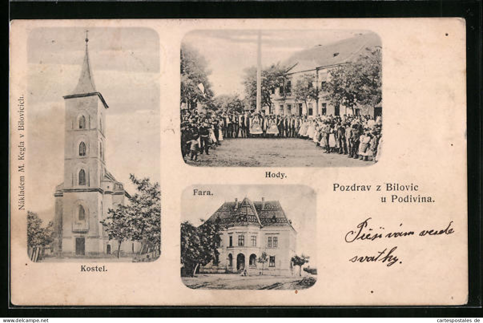 AK Bilovice, Kostel, Hody, Fara  - Tschechische Republik
