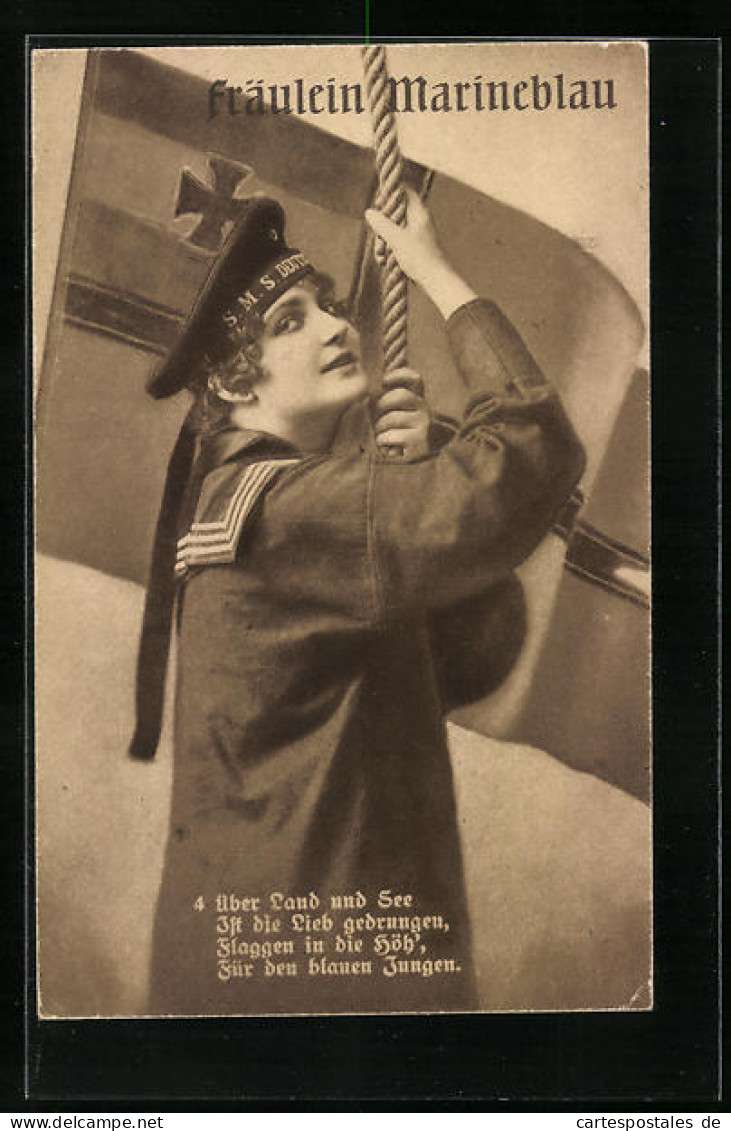 AK Fräulein Marineblau, Frau In Matroisenkleidung Mit Seil  - Guerra 1914-18