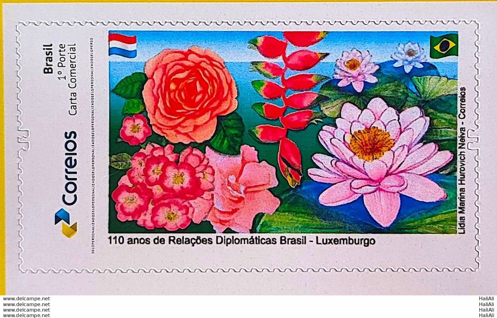 PB 196 Brazil Personalized Stamp Diplomatic Relations Luxembourg Flower Flag 2022 - Personalized Stamps