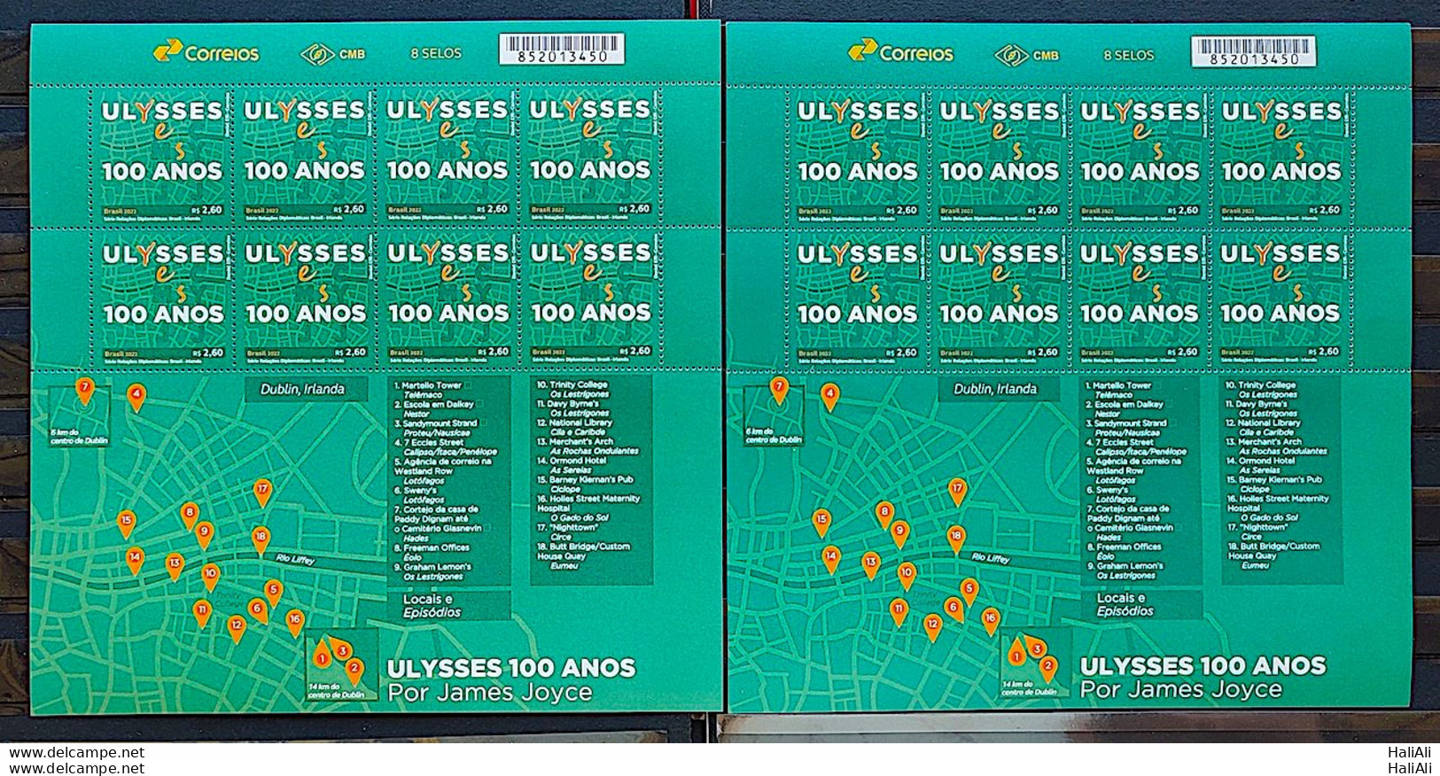 C 4054 Brazil Stamp Diplomatic Relations Ireland Literature Ulysses James Joyce 2022 Color Variety Sheet - Ungebraucht