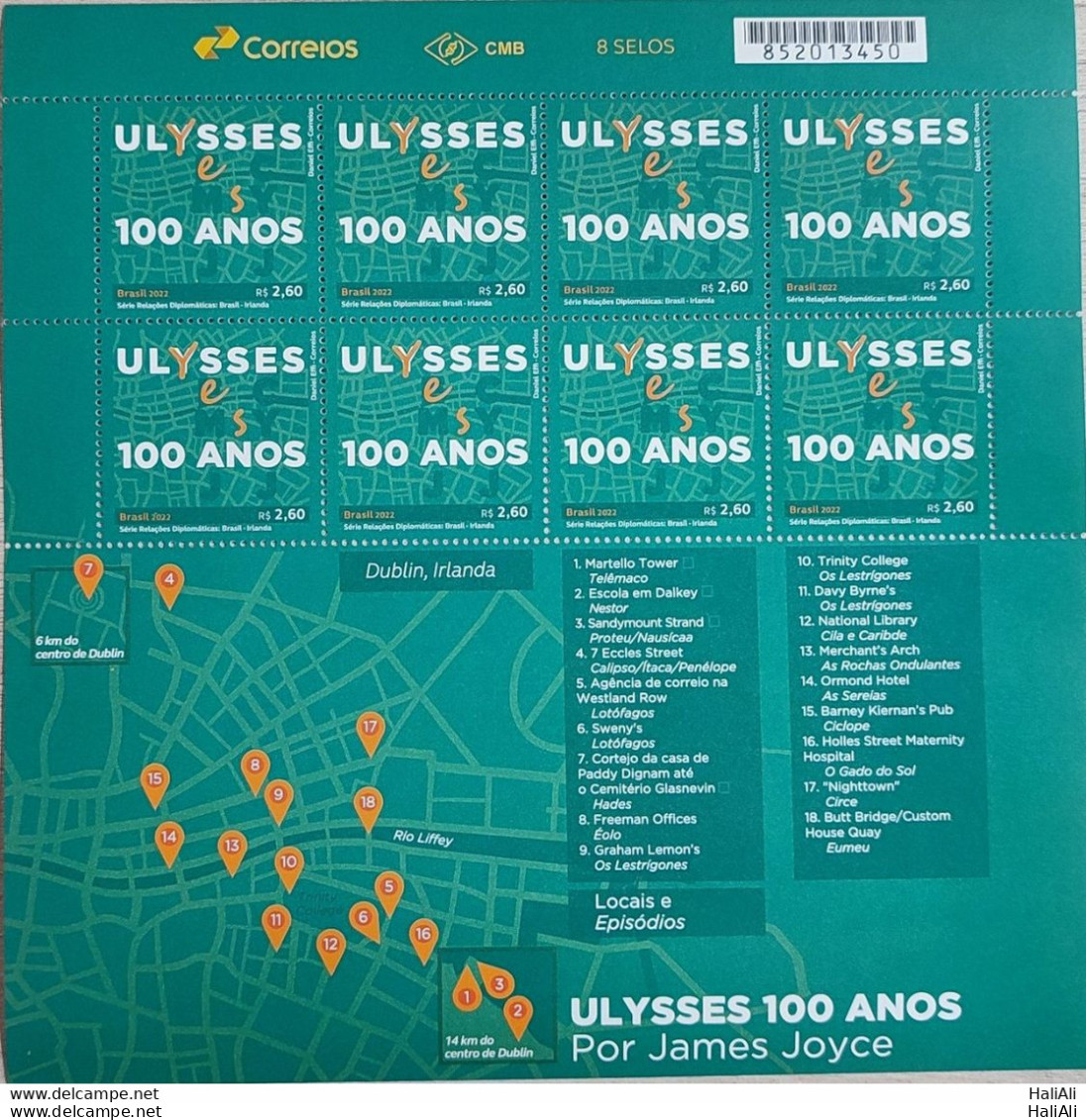 C 4053 Brazil Stamp Diplomatic Relations Brazil Ireland Literature Ulysses James Joyce 2022 Sheet - Ungebraucht