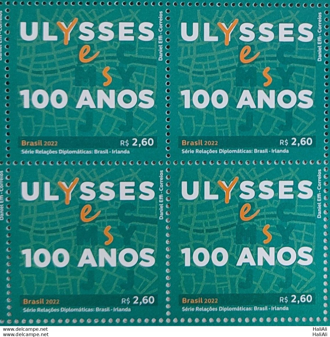 C 4054 Brazil Stamp Diplomatic Relations Brazil Ireland Literature Ulysses James Joyce 2022 Block Of 4 - Ungebraucht