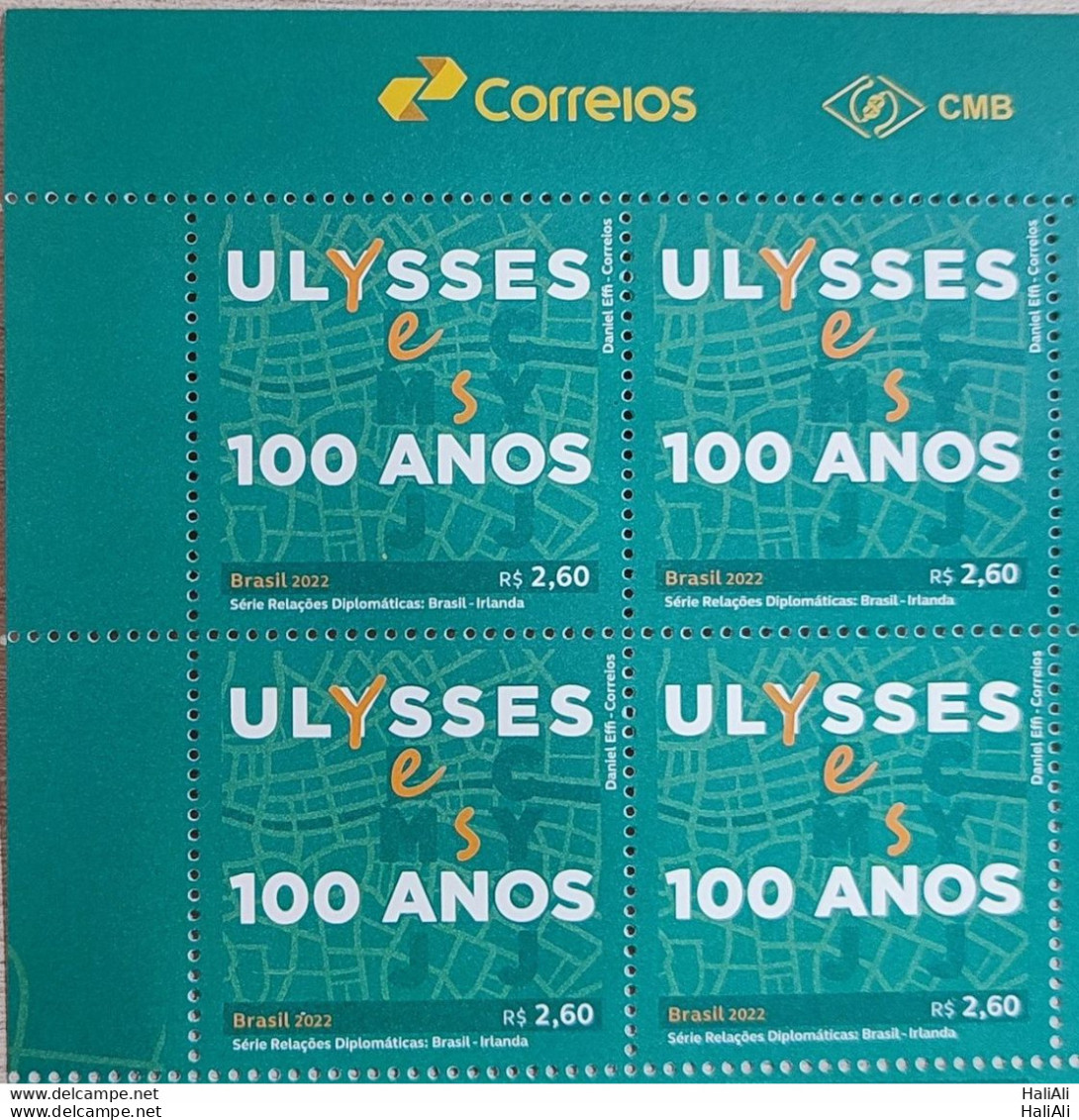 C 4054 Brazil Stamp Diplomatic Relations Brazil Ireland Literature Ulysses James Joyce 2022 Block Of 4 Vignette Correios - Neufs