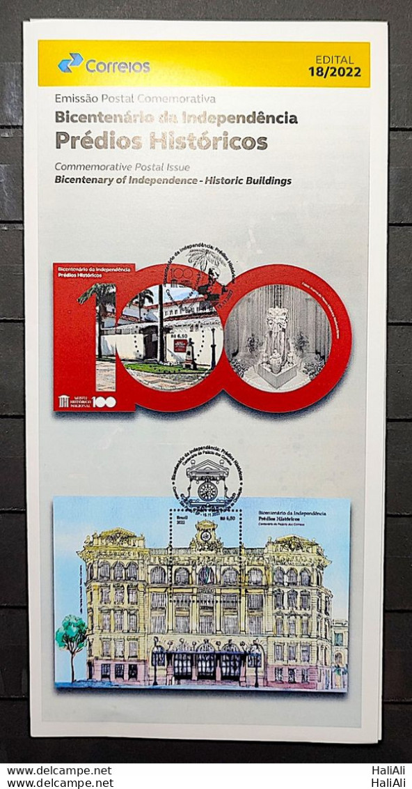 Brochure Brazil Edital 2022 18 Bicentenary Of Independence Historical Buildings Without Stamp - Unused Stamps