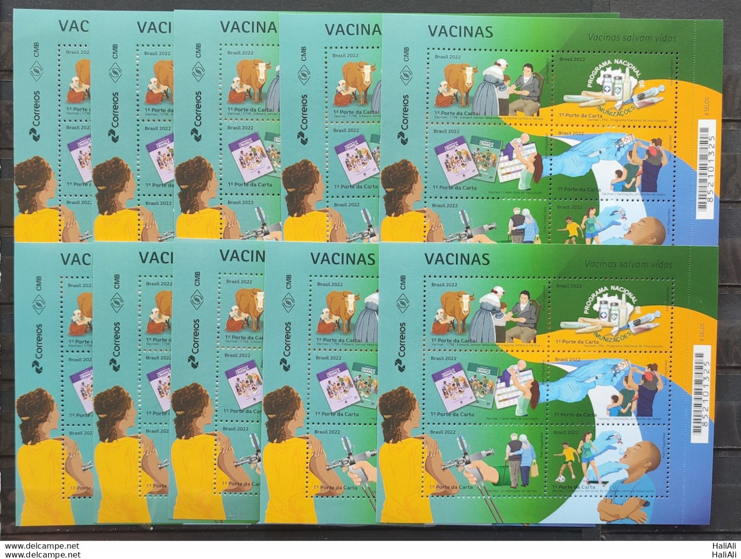 B 230 Brazil Stamp Vaccines Health Cow Kids Soccer Seniors Edward Jenner 2022 10 Units - Ungebraucht