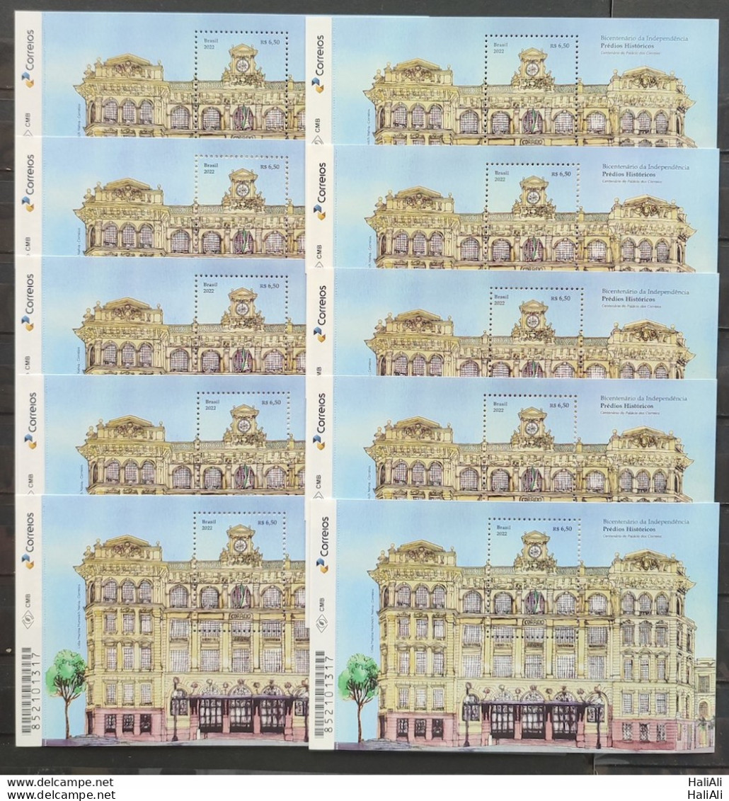 B 228 Brazil Stamp Bicentennial Of Independence Historic Buildings Post Office Correios 2022 10 Units - Neufs