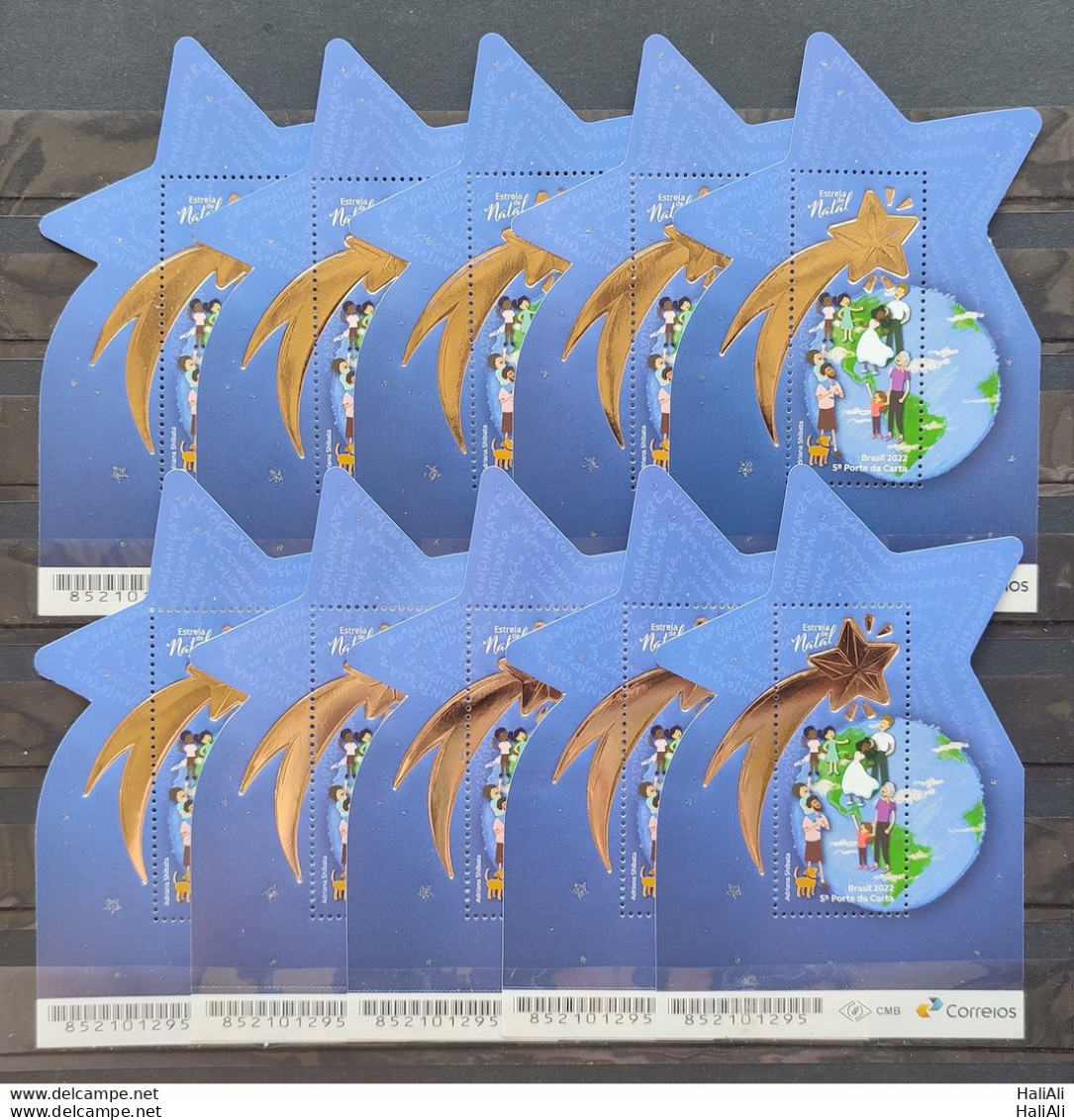 B 227 Brazil Christmas Stamp Christmas Star Religion Map Dog 2022 10 Units - Unused Stamps