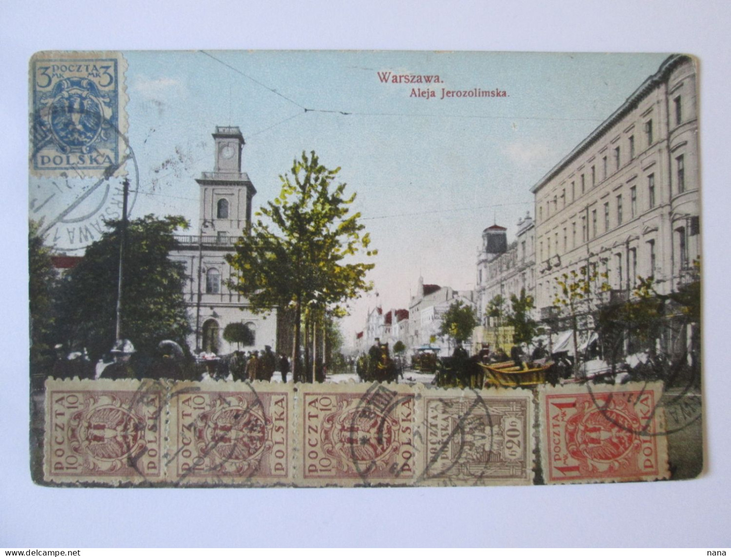 Rare! Poland-Warszawa:Aleja Jerozolimska/Avenue De Jerusalem/Jerusalem Avenue,timbre/TCV Stamps 1921 Mailed Postcard - Pologne