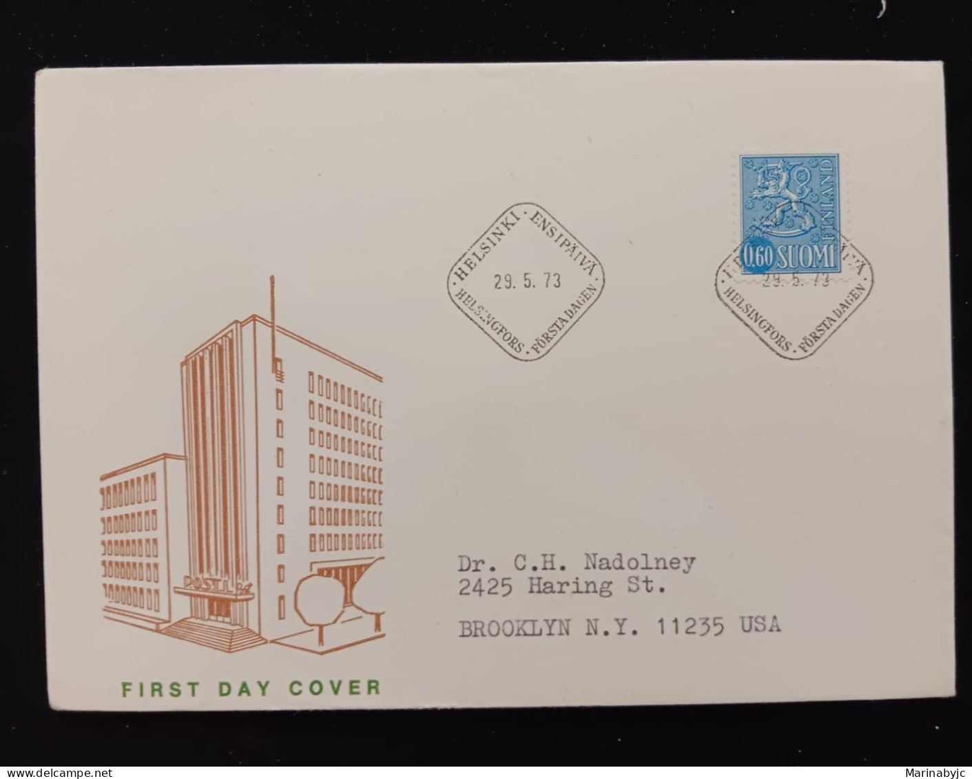 D)1973, FINLAND, FIRST DAY COVER, ISSUE, NATIONAL COAT, CENTRAL POST OFFICE IN HELSINKI, FDC - Andere & Zonder Classificatie