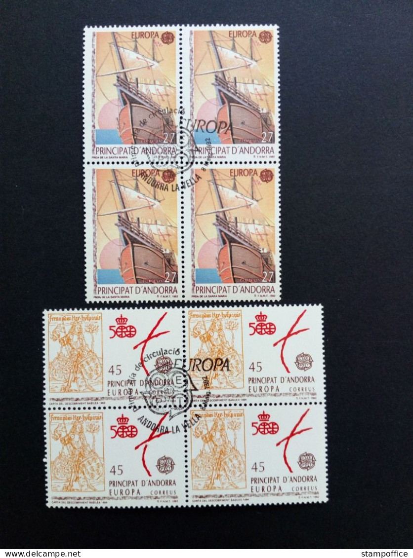 ANDORRA SPANISCH MI-NR. 226-227 GESTEMPELT(USED) 4er BLOCK EUROPA 1992 ENTDECKUNG AMERIKAS COLUMBUS - 1992