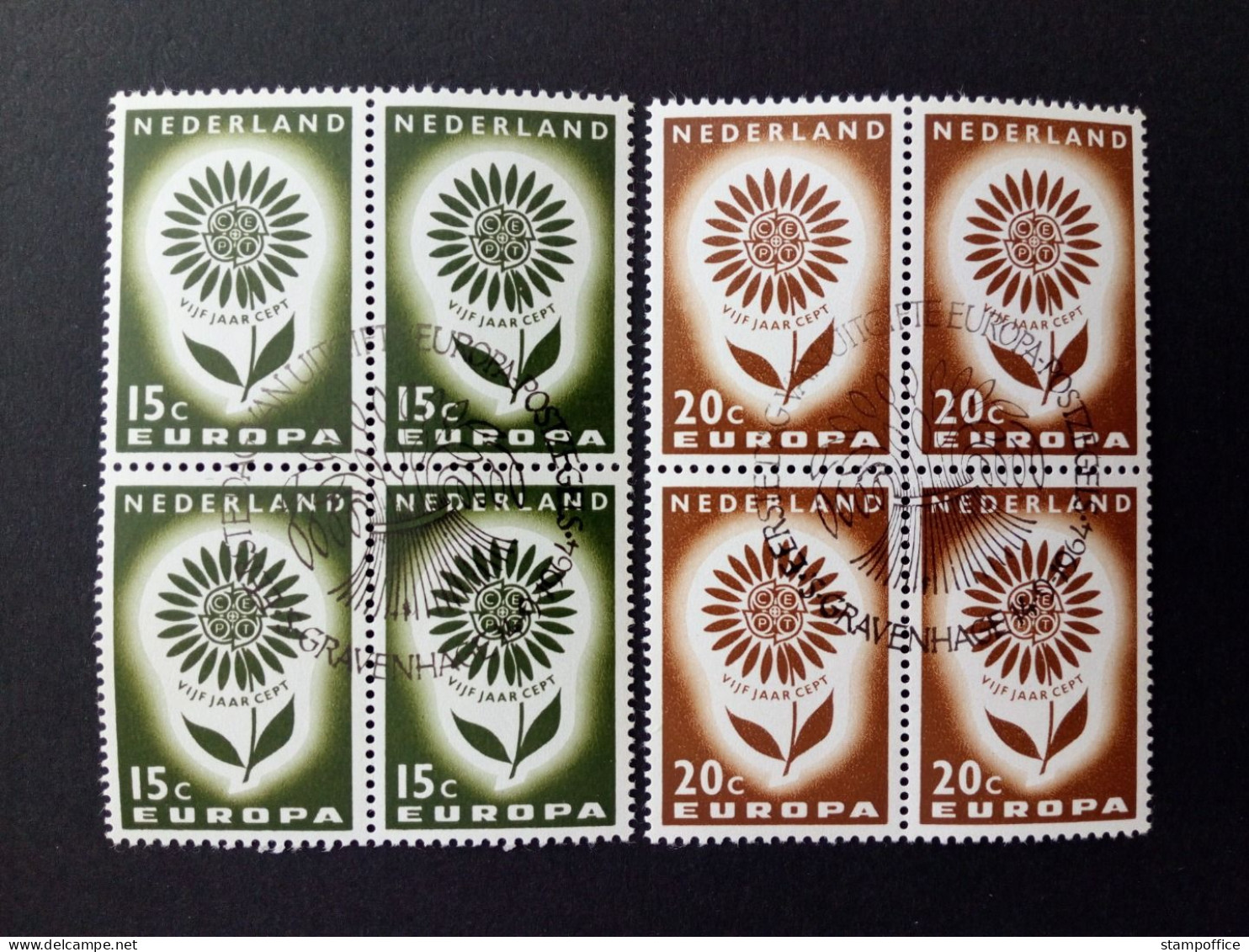 NIEDERLANDE MI-NR. 827-828 GESTEMPELT(USED) 4er BLOCK EUROPA 1964 STILISIERTE BLUME - 1964