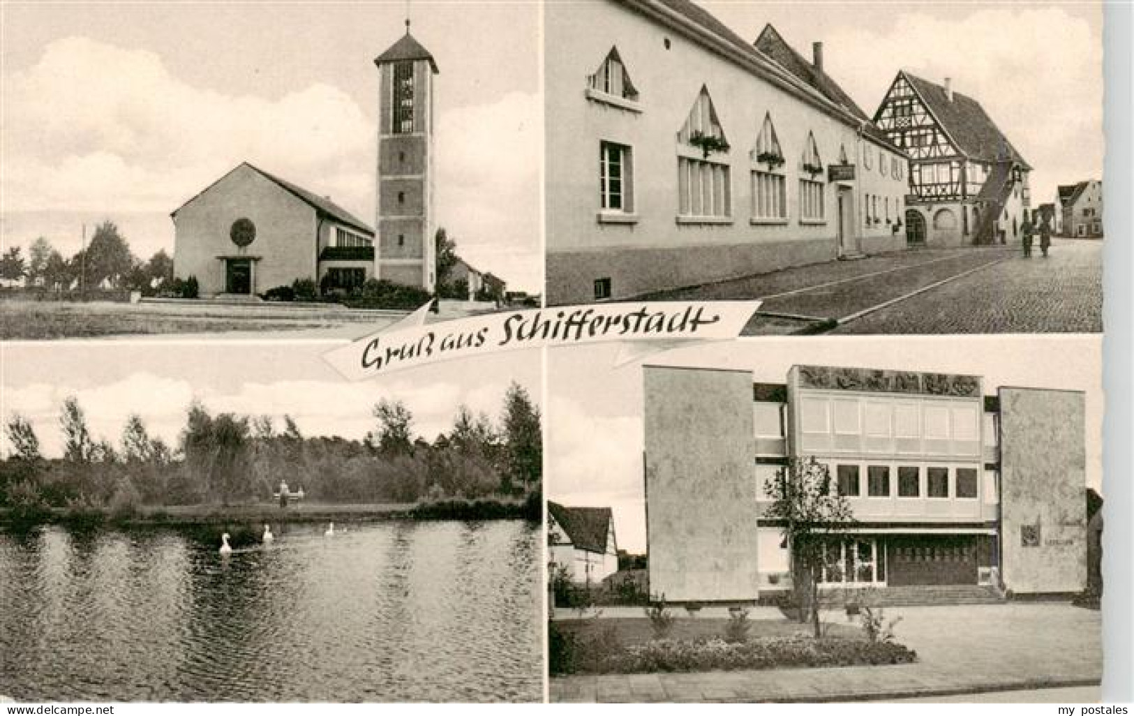 73940661 Schifferstadt Kirche Ortspartie Schwanenteich Rathaus - Schifferstadt