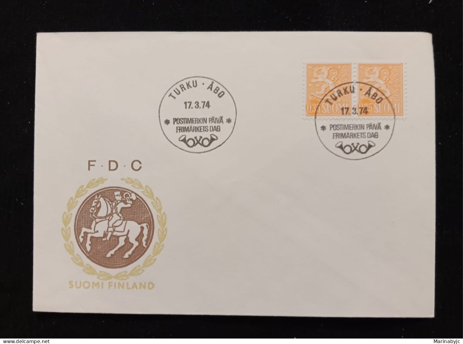 D)1974, FINLAND, FIRST DAY COVER, ISSUE, NATIONAL SHIELD, ORANGE PAIR, STAMP DAY, BDC - Sonstige & Ohne Zuordnung