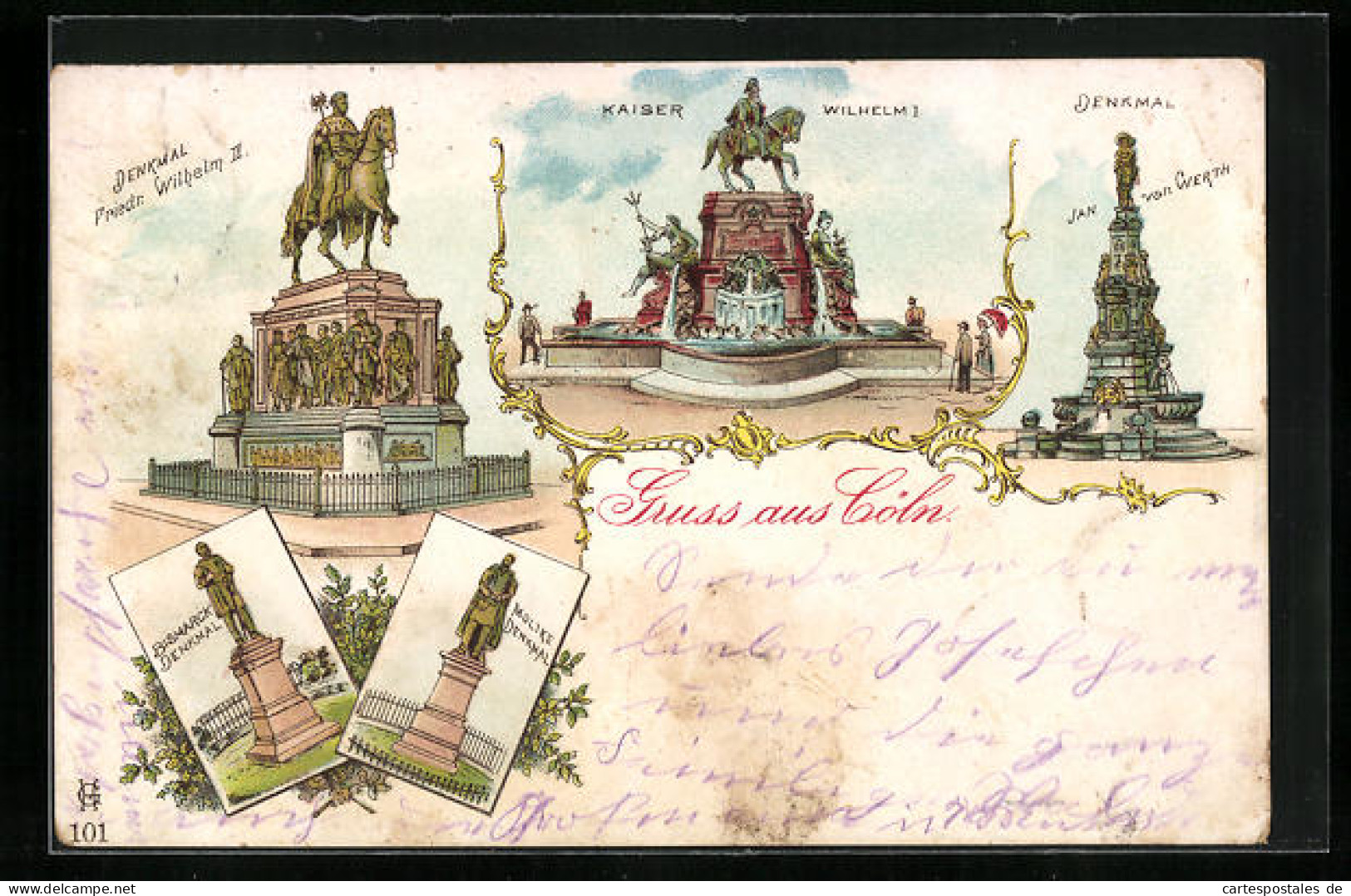 Lithographie Cöln, Kaiser-Wilhelm-Denkmal Und Denkmal Friedrich-Wilhelm III  - Köln