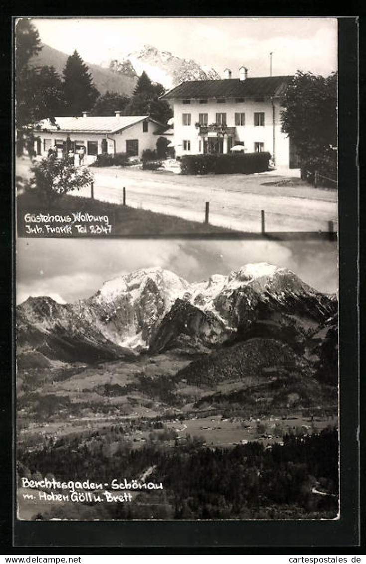 AK Berchtesgaden-Schönau, Gasthaus Walburg Mit Orstansicht Gegen Berglandschaft  - Berchtesgaden