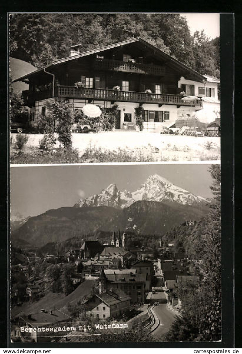 AK Berchtesgaden, Ortsansicht Mit Watzmann, Café-Pension Etzer Schlössl  - Berchtesgaden
