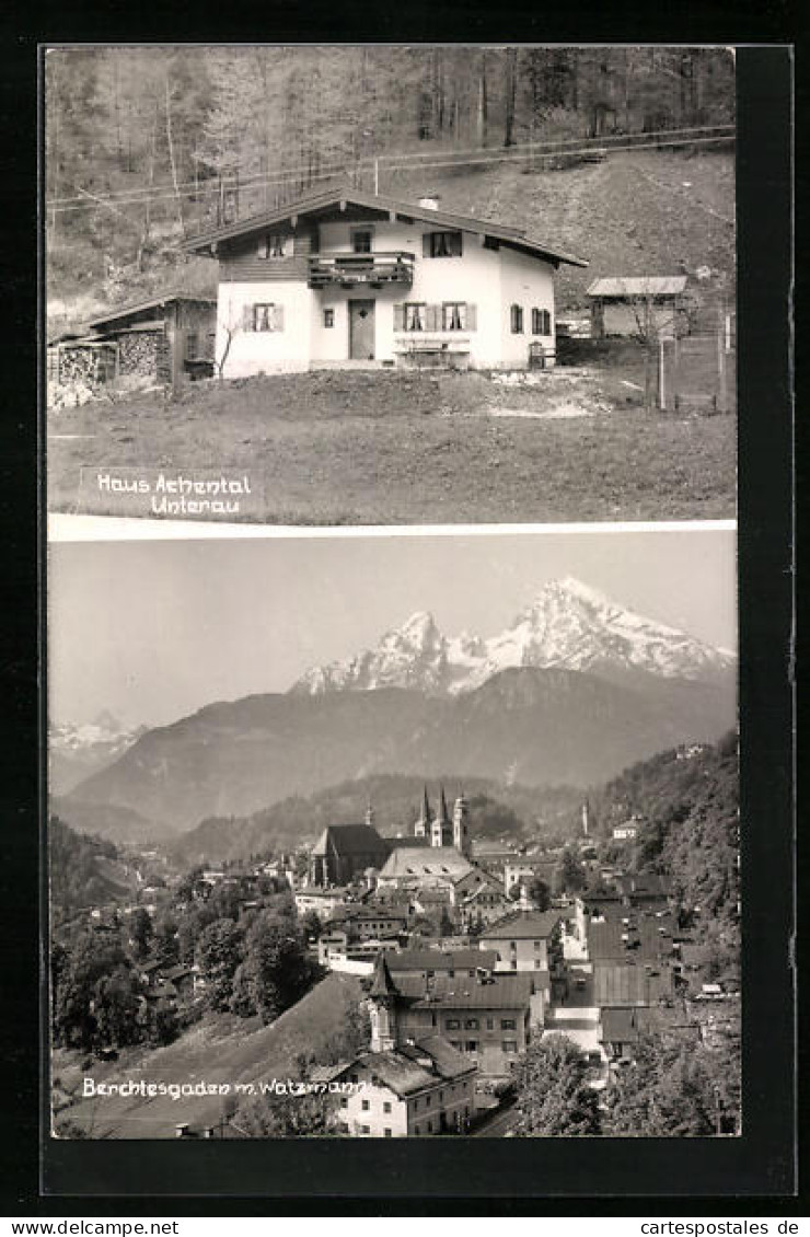 AK Berchtesgaden, Ortsansicht Gegen Watzmann, Gasthaus Achental Unterau  - Berchtesgaden