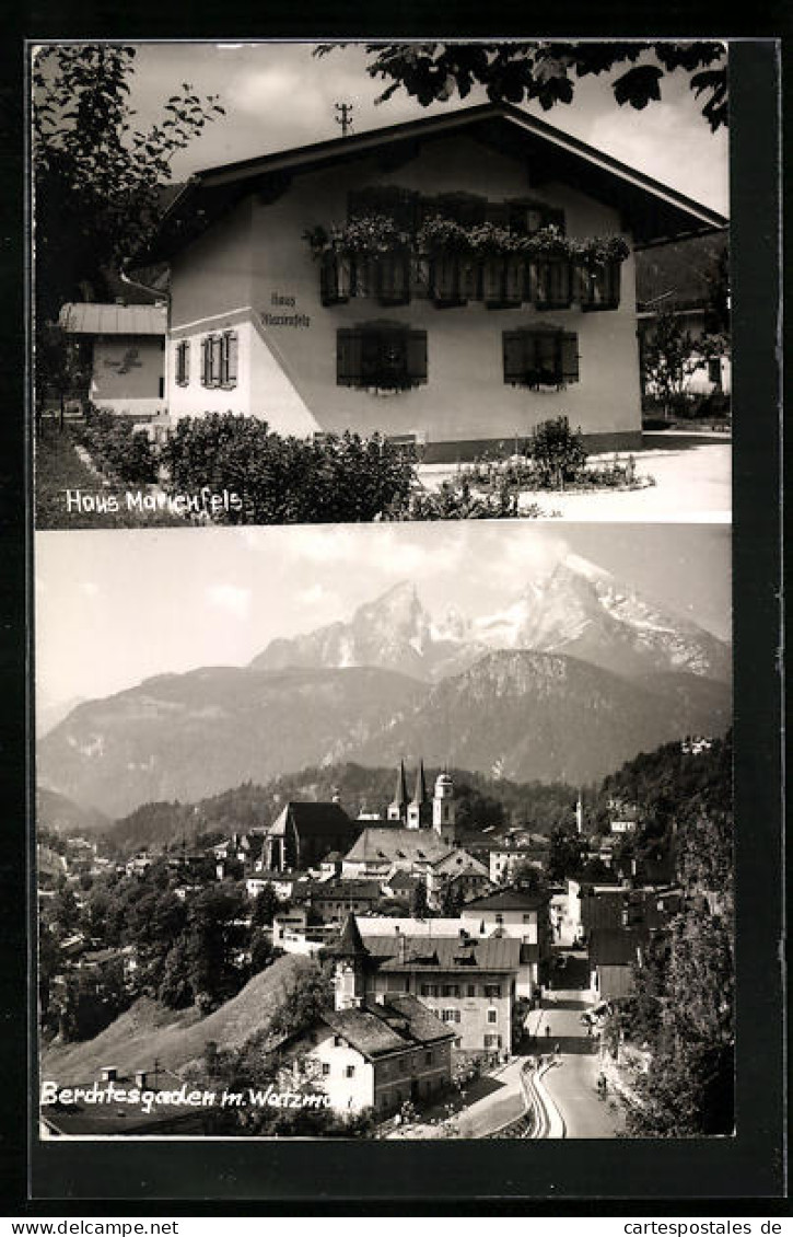 AK Berchtesgaden, Ortsansicht Gegen Watzmann, Gasthaus Marienfels  - Berchtesgaden